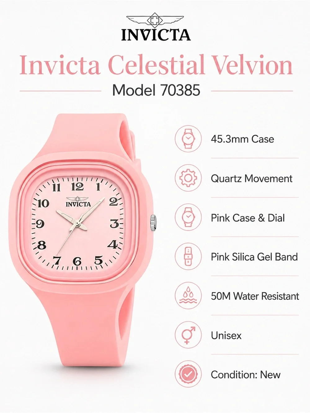 Invicta Celestial Velvion 45.3mm Pink Unisex Watch 70385 NIB